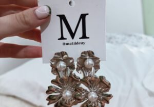 Caravana Doble Flor plateado